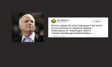"Skinny Repeal" Rebuffed by Three Republican Senators with Deciding Dramatic Dissension by Arizona Senator John McCain