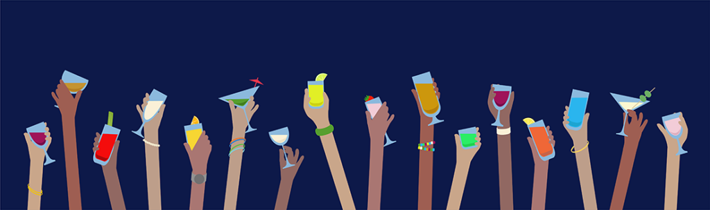 hands holding cocktails illustration 