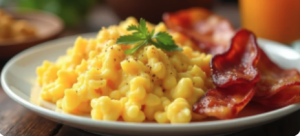 breakfast plate eggs, bacon
